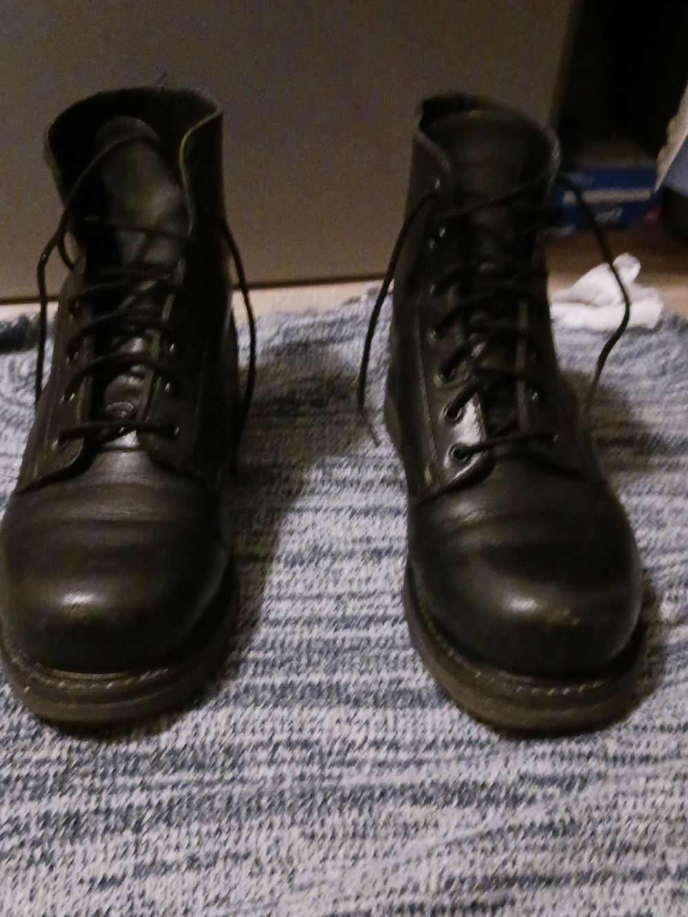 Men's Black Leather Lace-Up Work Boots